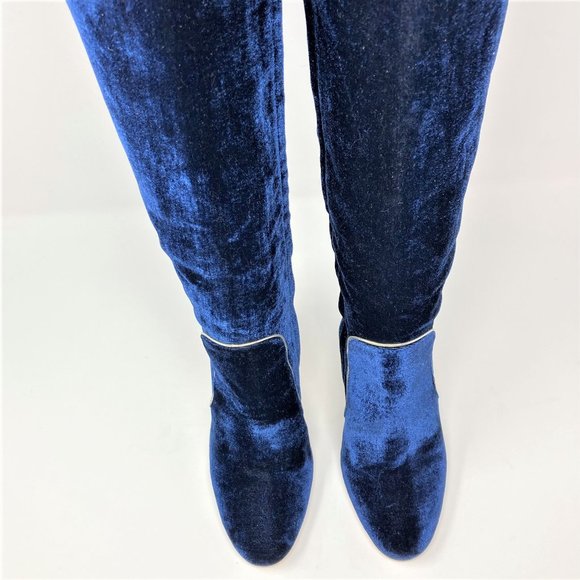 NEW (NWOT) Boden Icons Blue Velvet Round Toe Knee High Heel Boots - Size 8.5 - Picture 8 of 13